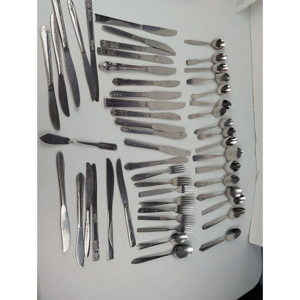 VTG Flatware Mixed Lot Silverware Stainless Lot Of 52 Oneida Japan Korea ECT
